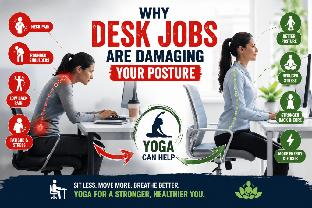 Best Yoga Practices for Poor Posture From Desk Jobs, yoga for desk workers desk yoga yoga for posture correction yoga for rounded shoulders yoga for neck pain yoga for back pain yoga for office workers yoga for spinal alignment yoga class in Kolkata yoga class in Kankurgachi yoga class near Manicktala yoga class near Ultadanga yoga class near you Yoga With Sandy certified yoga teacher experienced yoga teacher office stretching exercises work from home yoga yoga studio Kolkata best yoga poses for posture