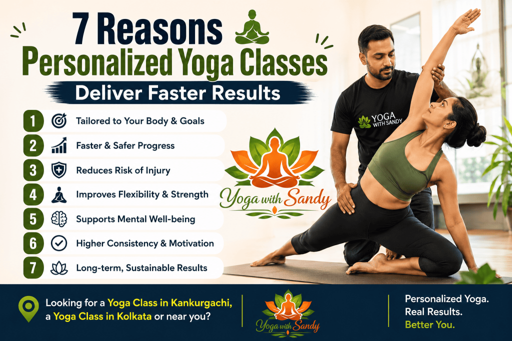 Personalized Yoga Classes, Personalized Yoga Classes Yoga With Sandy Yoga Class in Kolkata Yoga Class in Kankurgachi Certified Yoga Teacher, Experienced Yoga Teacher Yoga Studio Yoga Class Near You Yoga Class Near Manicktala Yoga Class Near Ultadanga Private Yoga Classes One-on-One Yoga Classes Yoga for Beginners Yoga for Weight Loss Yoga for Flexibility Yoga for Stress Relief.