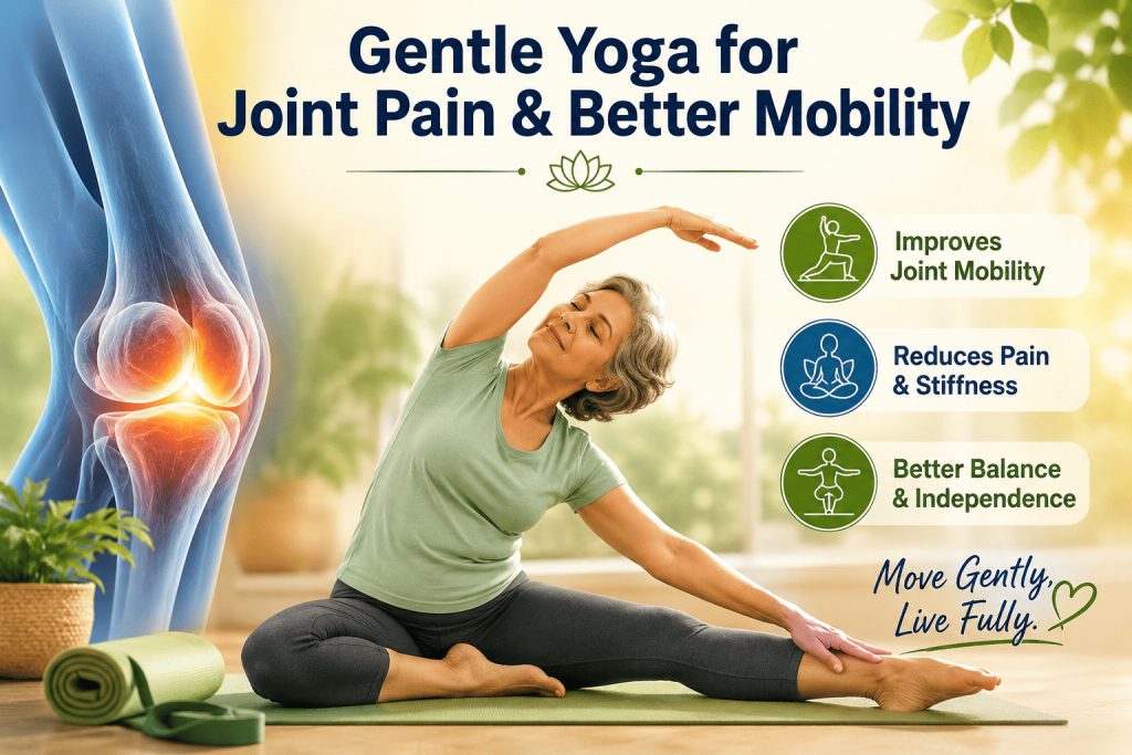 Gentle Yoga for Joint Pain, Yoga for Joint Pain Yoga for Better Mobility Gentle Yoga Yoga for Arthritis Yoga for Knee Pain Yoga for Seniors Yoga for Flexibility Yoga for Stiff Joints Low Impact Yoga Therapeutic Yoga, Yoga With Sandy Yoga Class in Kankurgachi Yoga Class in Kolkata Yoga Studio Yoga Class Near You Yoga Class Near Manicktala Yoga Class Near Ultadanga Certified Yoga Teacher Experienced Yoga Teacher